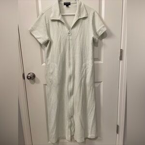 MISS ELAINE Robe L Lt Pastel Green Waffle Knit short Sleeve Fleece Full Zip